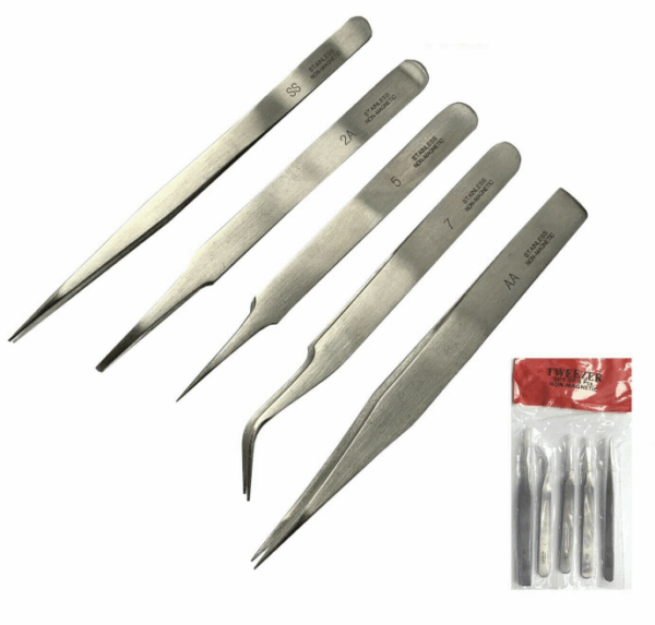 5 P/c Stainless Steel Tweezer Set