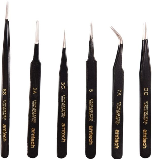 6 Piece Epoxy Coated Tweezer Set