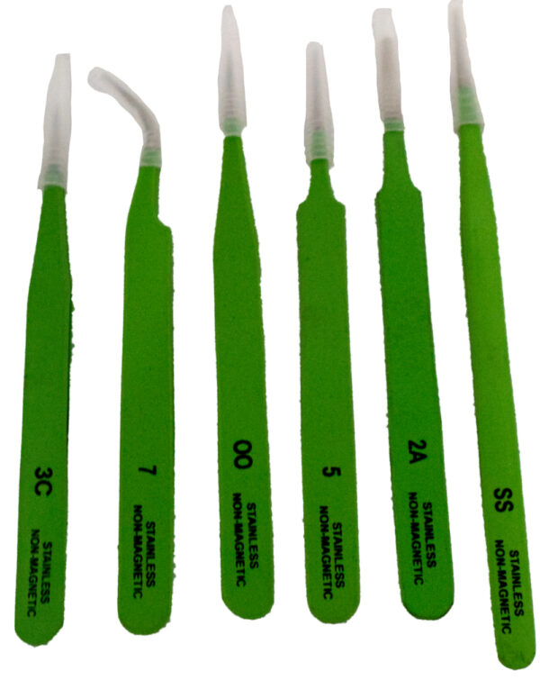 6 Pc Tweezer Set Epoxy Coated Green