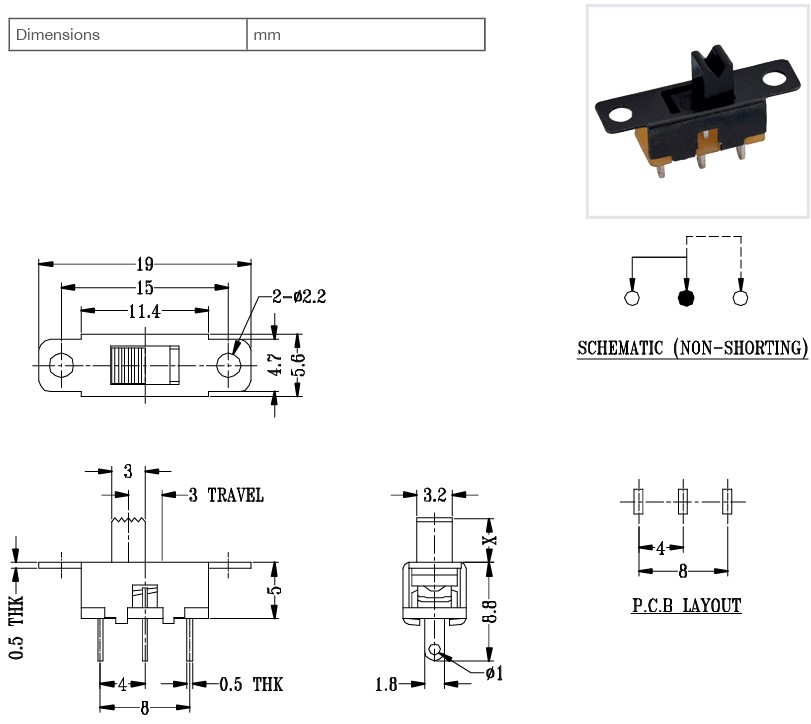 Miniature Vertical Slide Switch SPDT - Image 2