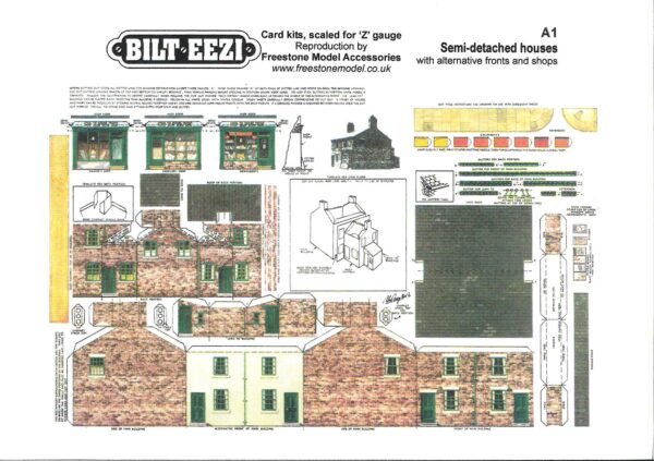 BILTEEZI 1.5mm/Z Semi-Detatched houses Shops Etc Building Kits Sheets No. A1