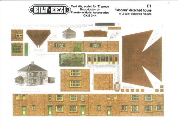 BILTEEZI 1.5mm/Z Detached House Or 2 Semi's Building Kit Sheets No. E1