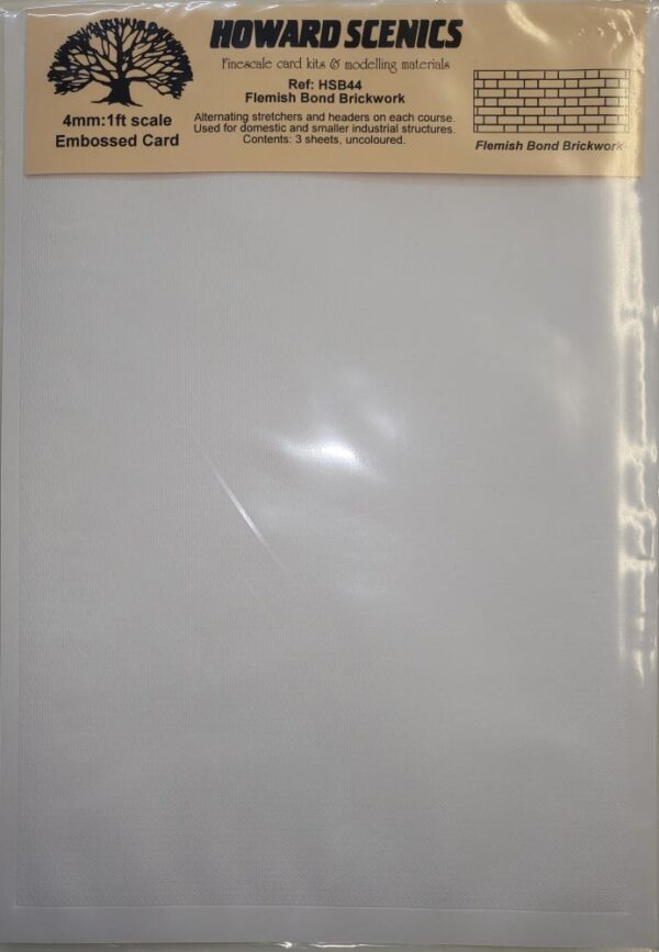 HOWARD SCENICS 4mm: 1ft Scale Flemish Bond Brickwork Embossed Card (3 Sheets)
