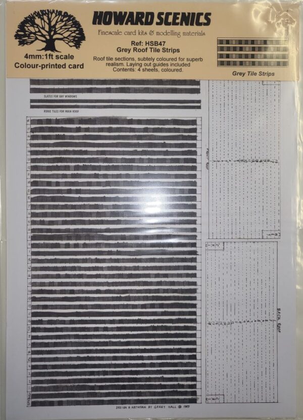 HOWARD SCENICS 4mm: 1 ft Scale Grey Roof Tiles strips Coloured Printed Strips (4 Sheet)