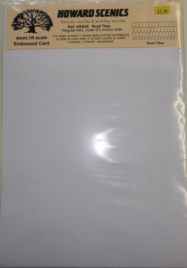 HOWARD SCENICS 4mm: 1 ft scale Roof Tiles Embossed card (3 Sheets)