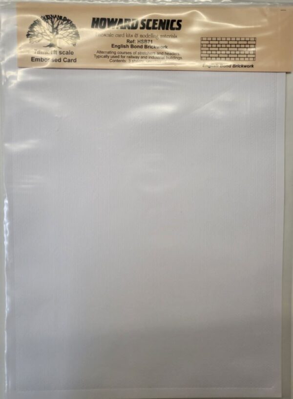 HOWARD SCENICS 7mm: 1ft Scale English Bond Brickwork Embossed Card (3 Sheets)
