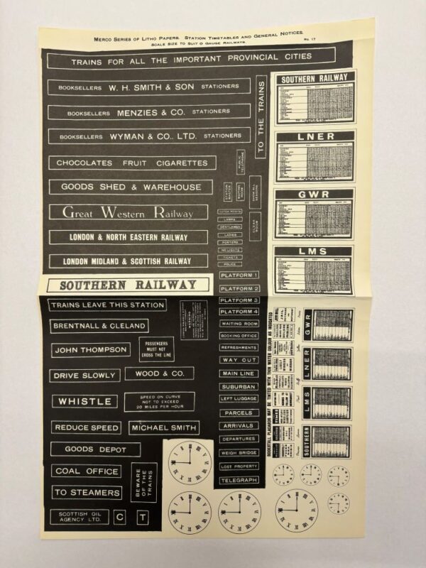 MERCO 7mm (O Gauge) Litho Sheet Station Signs